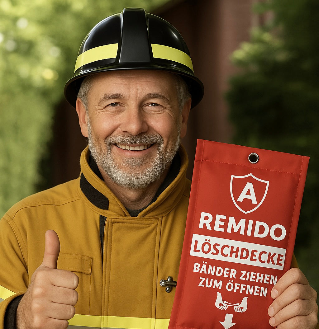 Feuerwehrmann mit Löschdecke